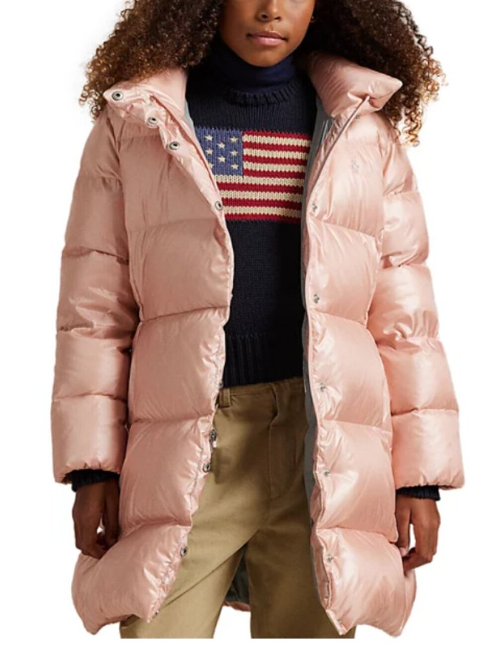Polo Ralph Lauren Girls' Metallic Hooded Long Jacket Coat